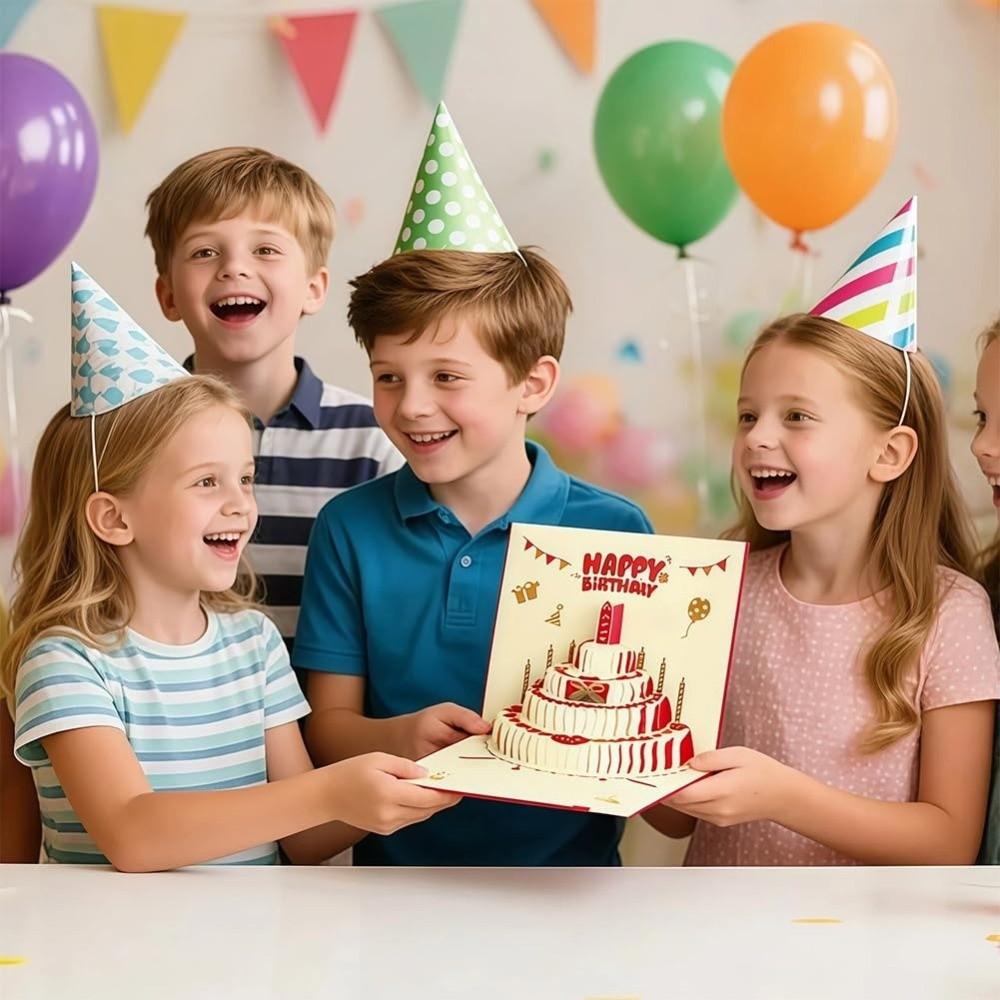 Folding Pop-Up Greeting Card Four-Layer Cake Invitation Card 3D Happy Birthday Card  Baby Shower