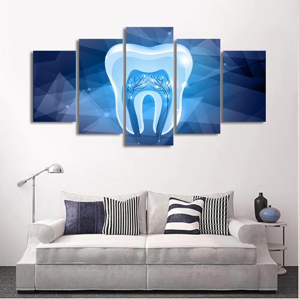 

5 Panel Geometric Tooth Dental X-Ray Canvas Painting Wall Art Shining Tooth Posters and Prints for Dentistry Wall Decor No Frame 20x35-20x45-20x55cm