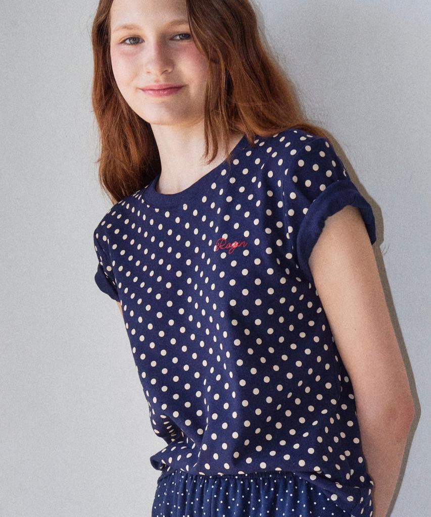 Loginaenloji Logo Point Dotted T-Shirt Navy