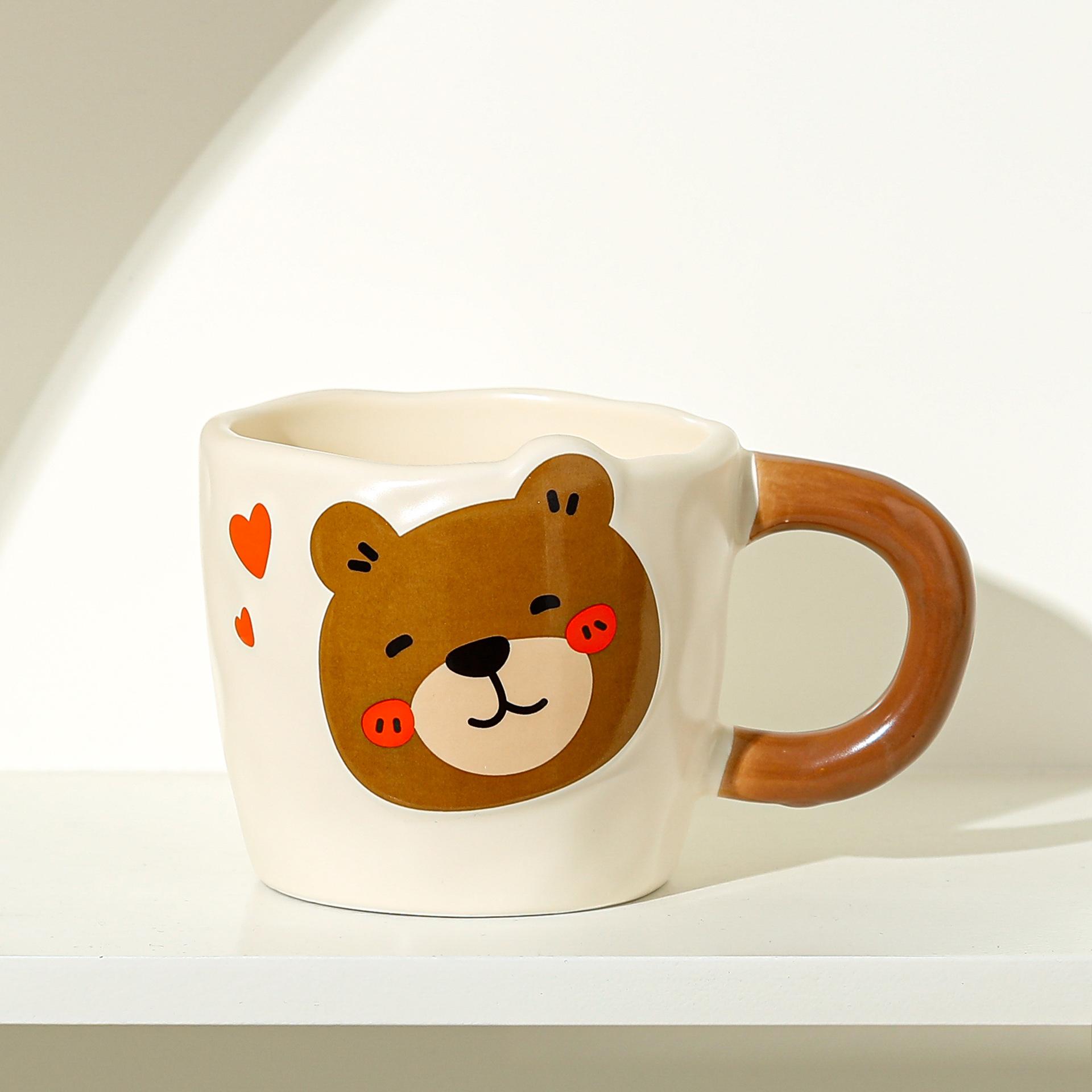 

Милая керамическая чашка с медведем, дорогая кружка с ложкой, пара стаканов для воды, бытовая кофейная чашка, сувенирная подарочная чашка 301-400ml