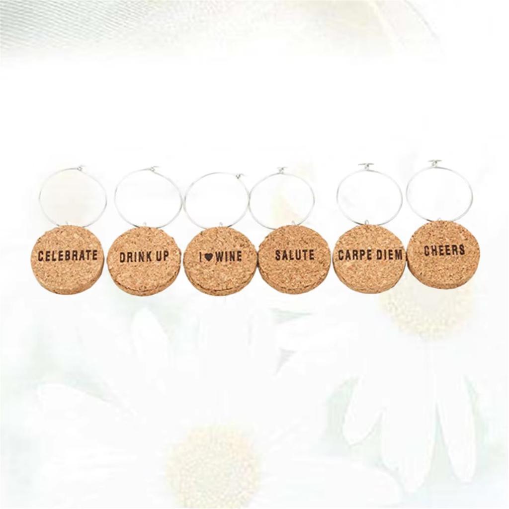 12 Stück Kork-Weinglasanhänger mit Ringen, Wein-Themen-Kelch-Getränkemarkierer, Etikett für Heimpartys, Festivalfeiern
