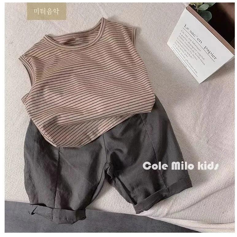 Kids Cotton Sleeveless Vest Striped T Shirt Unisex Loose Fit Korean Trendy Top 80