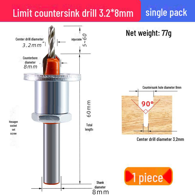 Alloy Countersink Drill Head with Limiter for Woodworking and Screw Installation