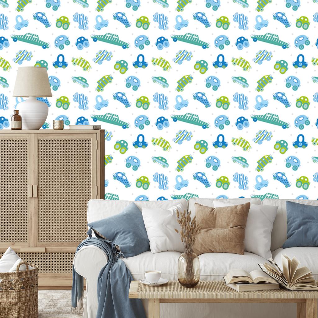 Blue and green cars wallpaper for living room and bedroom 50x1000