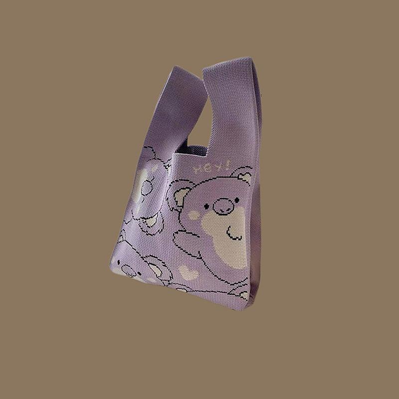 Women'S Knot Wrist Bag Tote Handmade Knitted Bag Portable Mini Striped Bucket Phone Bags Large Capacity Autumn Winter Handbags