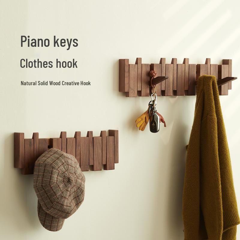 Nordic Punch-Free Solid Wood Coat Rack for Entrances, Walls, and Hallways.