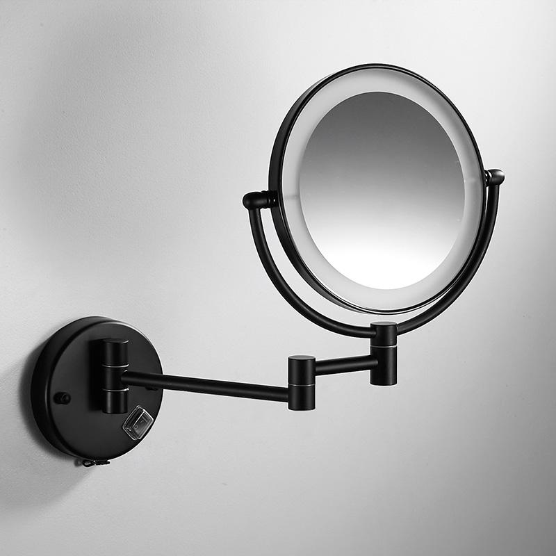 Or brossé Rond Miroir de Salle de Bain Mural Miroir LED Maquillage Grossissant 1X3X Double Face Rotatif Miroir de Rasage de Salle de Bain
