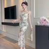 Elegant Slim-Fit V-Neck Mesh Print Camisole Dress