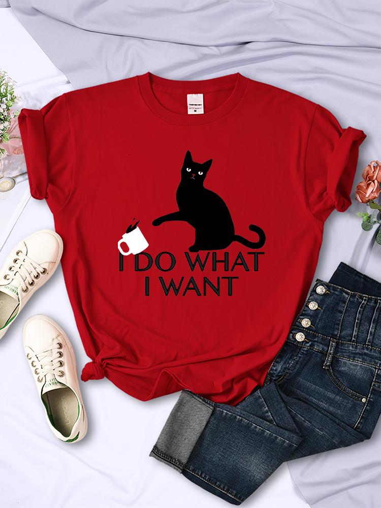 

Черный кот Я делаю что хочу Письмо Женские футболки Мода Мягкий Креативный Короткий рукав Винтаж Повседневный Дышащий Женская футболка Одежда L