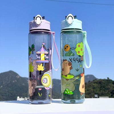 800ml Water Bottle Portable Capybara Printed Straw Cup Leakproof Large Capacity Sports Cup Outdoor Travel