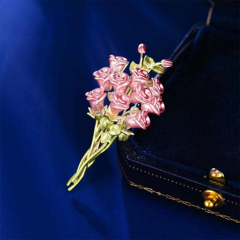 

Женская брошь в элегантном дизайне легкой роскоши с эмалью в виде цветка розы, модная и универсальная, нишевый дизайн, брошь-цветок