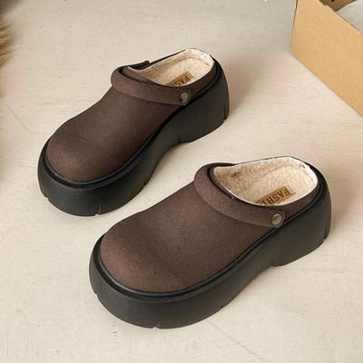 Flats Platform Plush Women Cotton Slippers Fashion Suede Mules Shoes Slingback Flip Flops 2024 Trend Casual Winter Zapatos Mujer