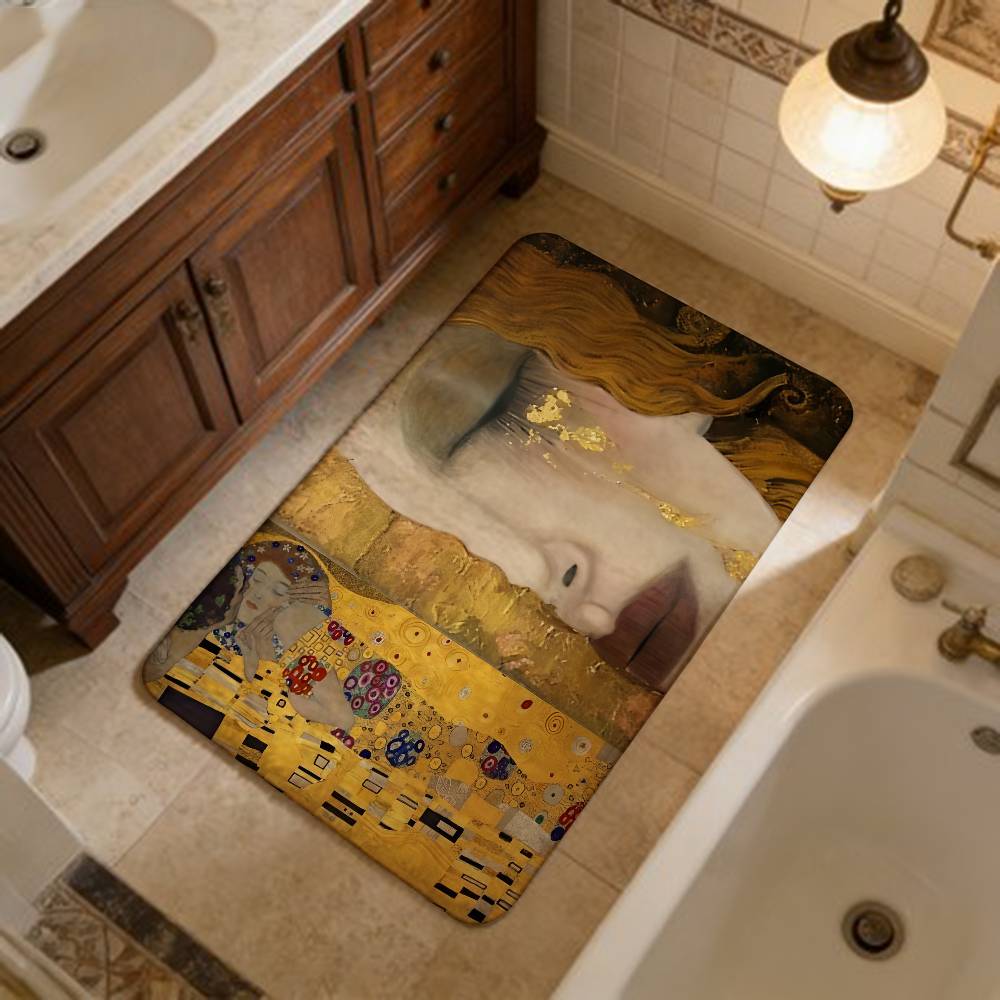 Gustav Klimt The Kiss Soft Hallway Carpet Non-Slip Laundry Room Mat Laundry Decor Balcony Child Living Room Toilet Rug