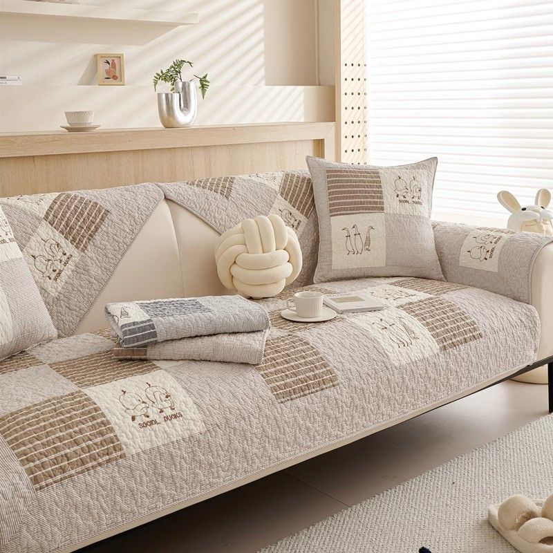 

Хлопковая подушка для дивана Круглогодичные общие ткани Нескользящая подушка из массива дерева Минималистичный современный кожаный чехол для дивана Полотенце для спинки Curry color 50*50cm chair cushion