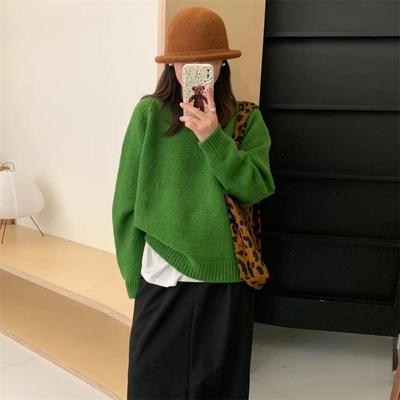 Thick Round Neck Pullover Sweater Women's Autumn and Winter New Loose Soft Waxy Candy-colored Knitted Top Outer Wear