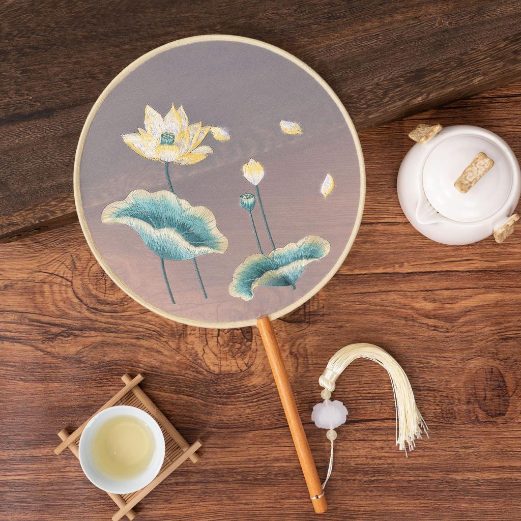 Antique Sle Round Fan Handicrt Dance Costume Qipao Special Ape Suzhou Embroidery F Transparent Double Sided Fan