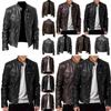 Classic Men's Faux Leather Jacket With Stand Collar For A Sleek Motorcycle Biker Look