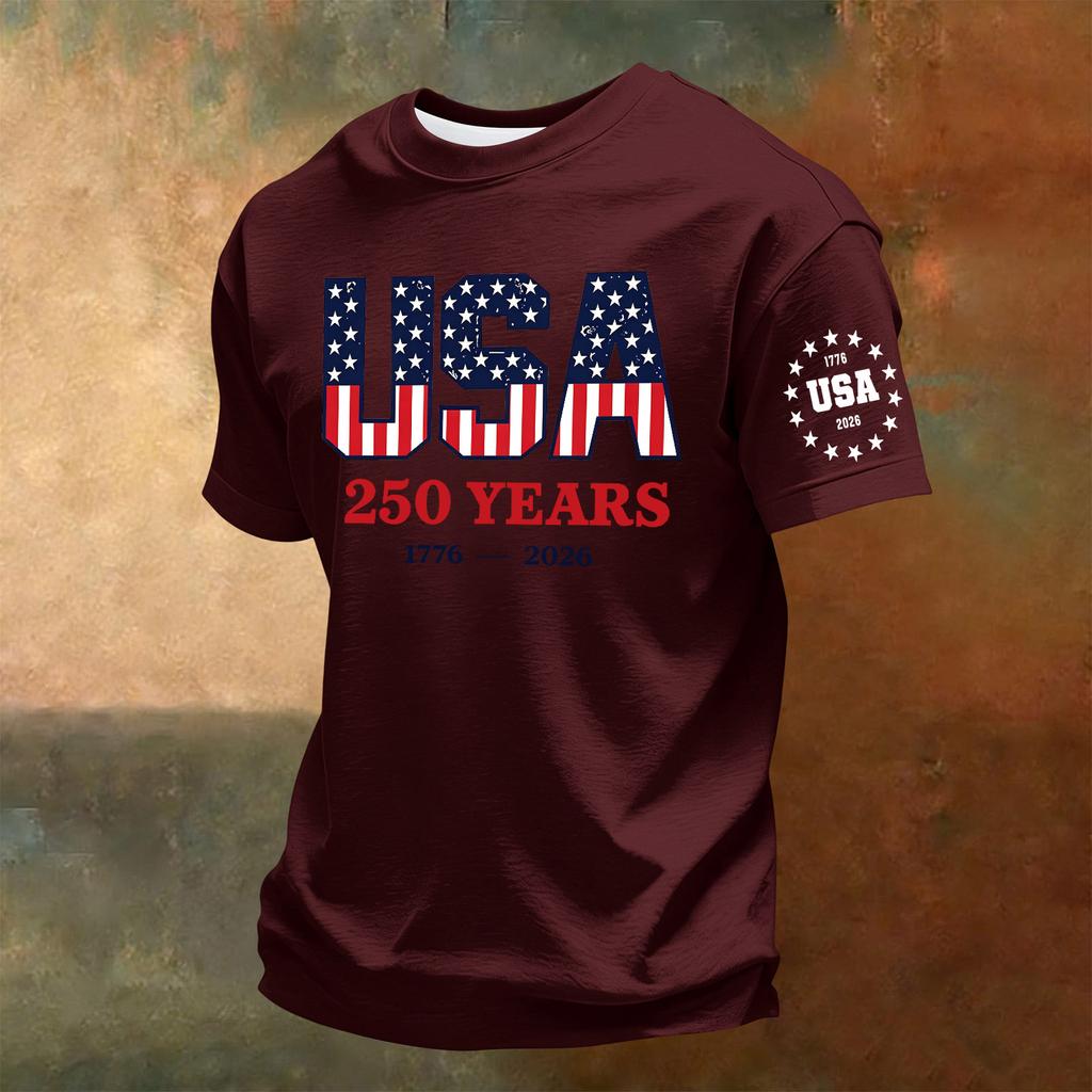 Men's Crew Neck Short Sleeve T Shirt with 250th Anniversary Print USA Years Casual Comfortable Regular Fit Top for Summer