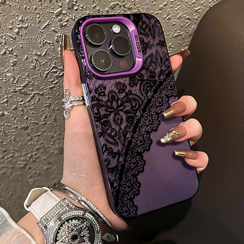 Gothic cool Lace for iPhone 17 16 15 14 13 12 11 Series Pro Max Plus Double Layer Protection Vintage Dark Lace