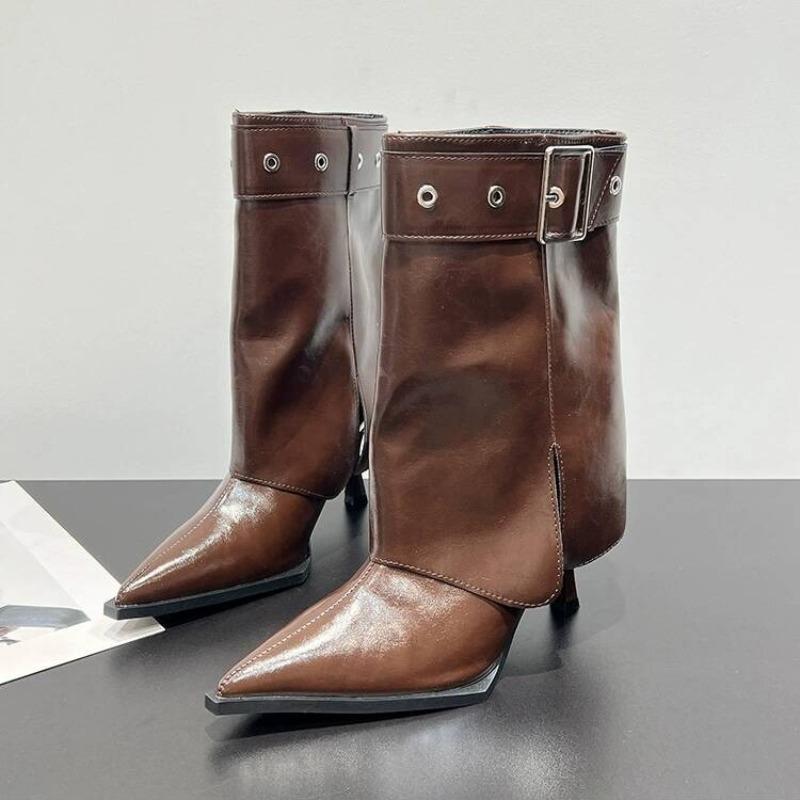 Fashion European and American Spice Girl High Heeled Booties Women's Stiletto Pointed Toe Belt Buckle Shows Skinny Trouser Boots