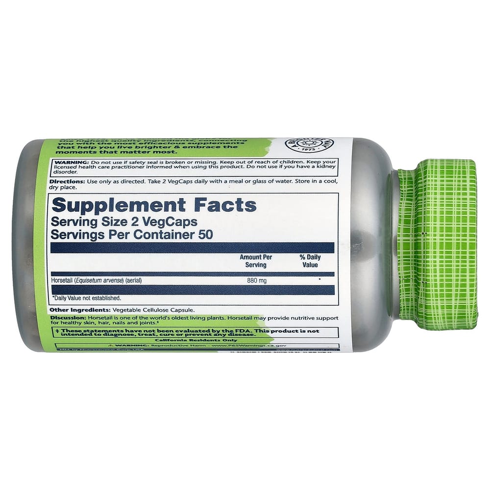 SOLARAY True Herbs Horsetail 880mg Veggie Capsules, 100 Count