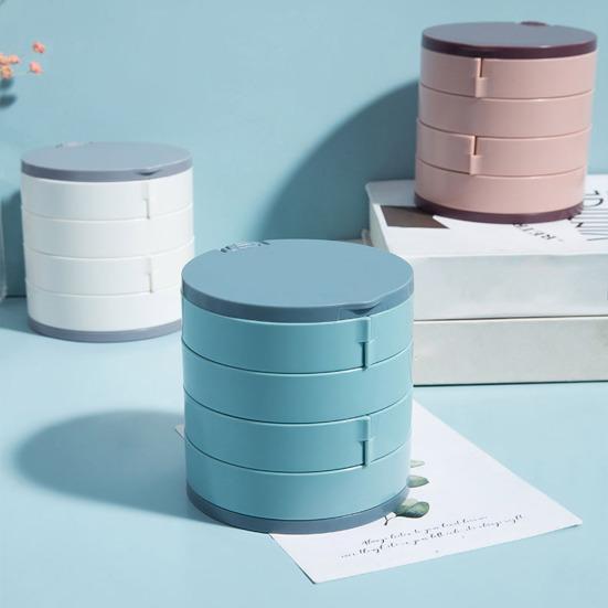 קופסת אחסון לתכשיטים פלסטיק רב-שכבתית אטומה לאבק עמידה בפני לחות סיבוב 360 מעלות מארגן תכשיטים עם מראה מובנה