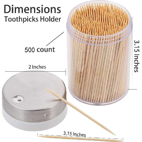 Toothpick Holder, 2000 Count Bamboo Toothpicks with 4 Reusable Toothpick Dispenser, Sturdy Smooth Health Toothpicks for Party, Bar, Olive, Barbecue,