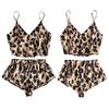 Women's Pajamas Simulation Silk Leopard Nightgown Plus Size Home Sling Casual Pajamas