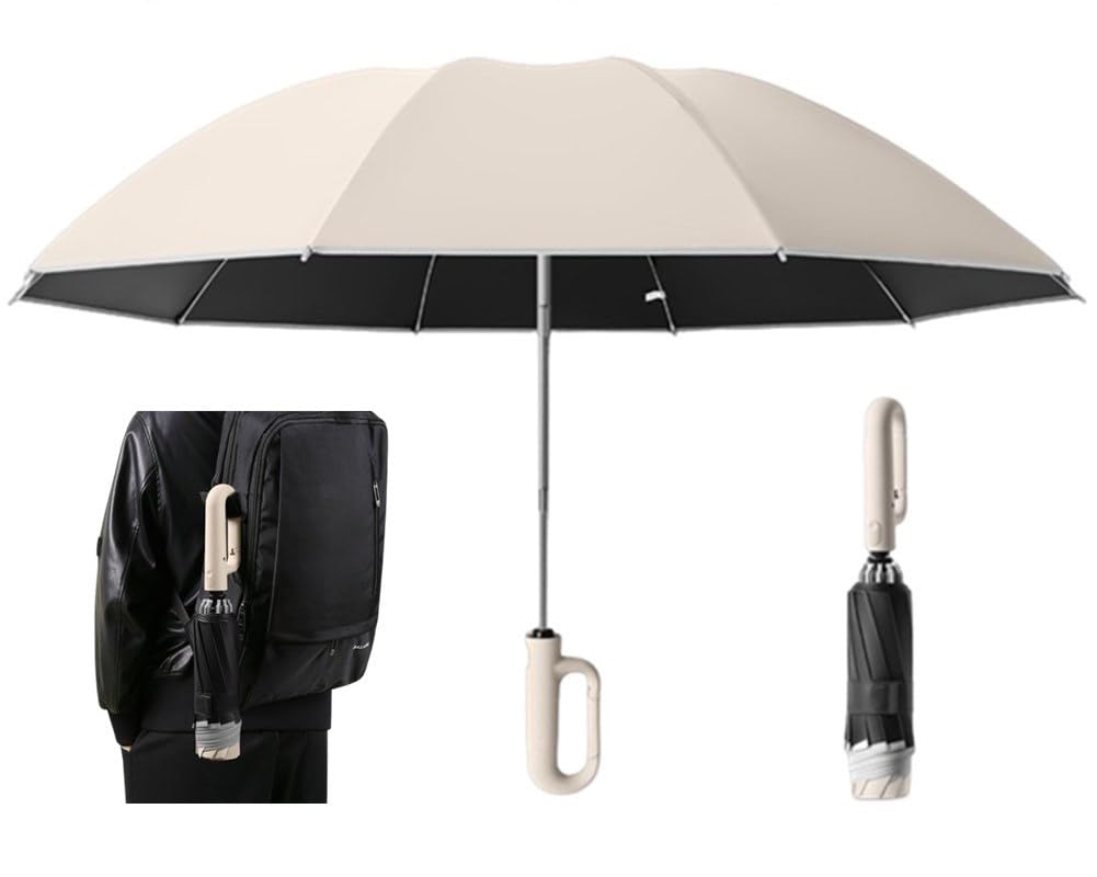 

Gitobago Автоматический зонт с обратным складыванием, с прочной защитой от УФ-лучей 10, от жары и легкого дождя или светоотражающий, супер идеально подходит для сезона дождей и тайфунов бежевый