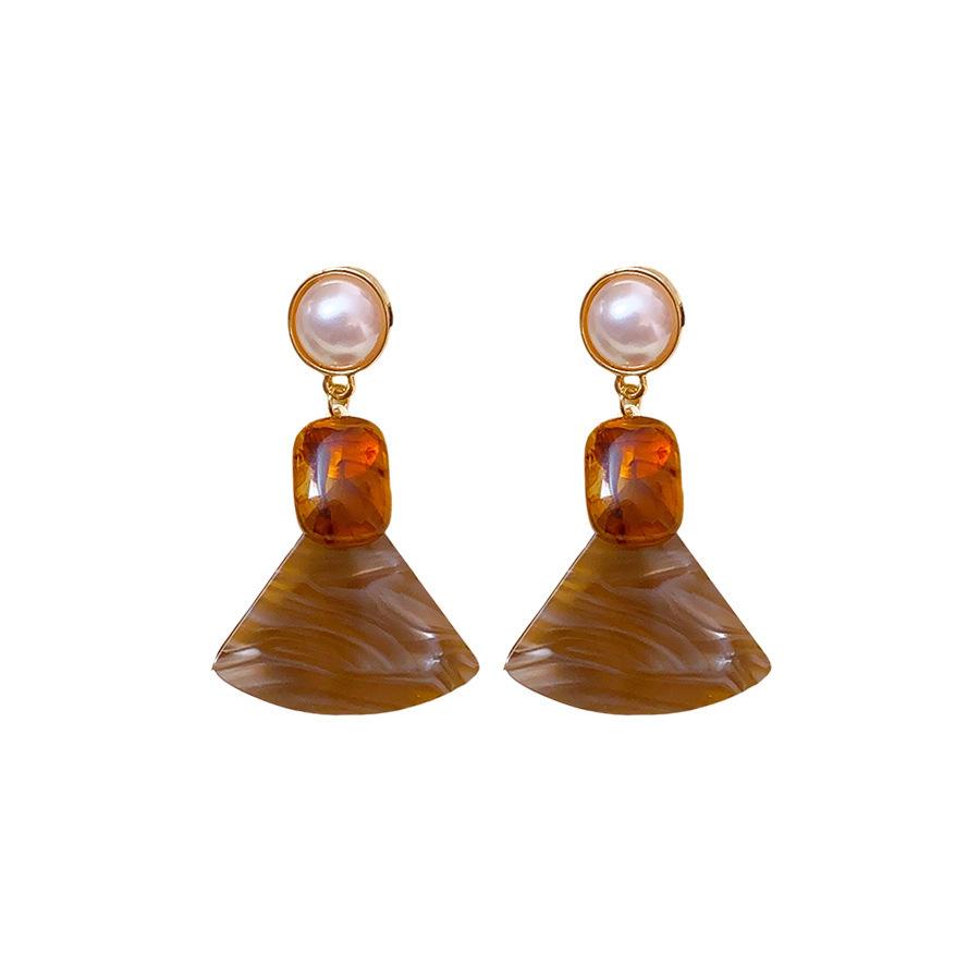 French coffee pearl earrings women's design stud earrings temperament earrings