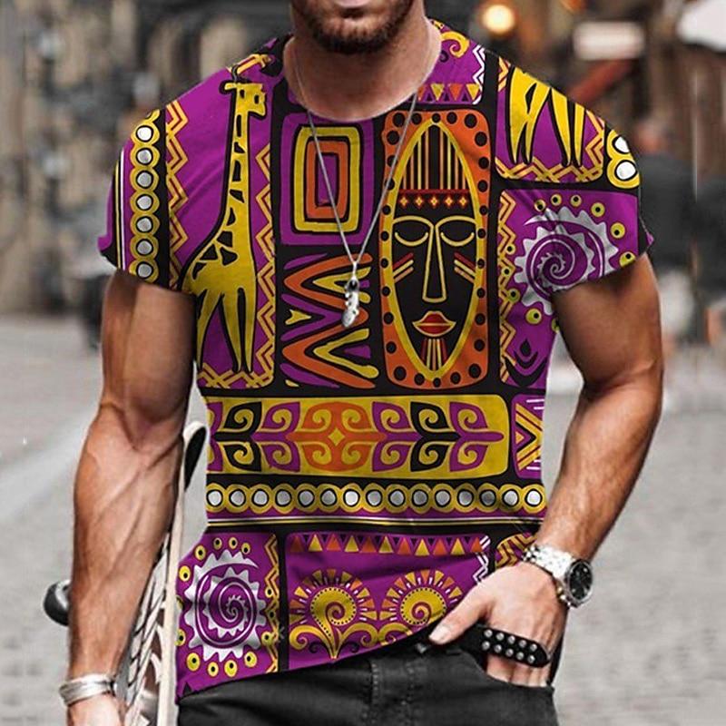 Vintage Ethnic Style Pattern T-Shirts Summer Fashion Trend Short Sleeve Casual Streetwear Loose Mens Clothing 3D Printed Men's T-shirts