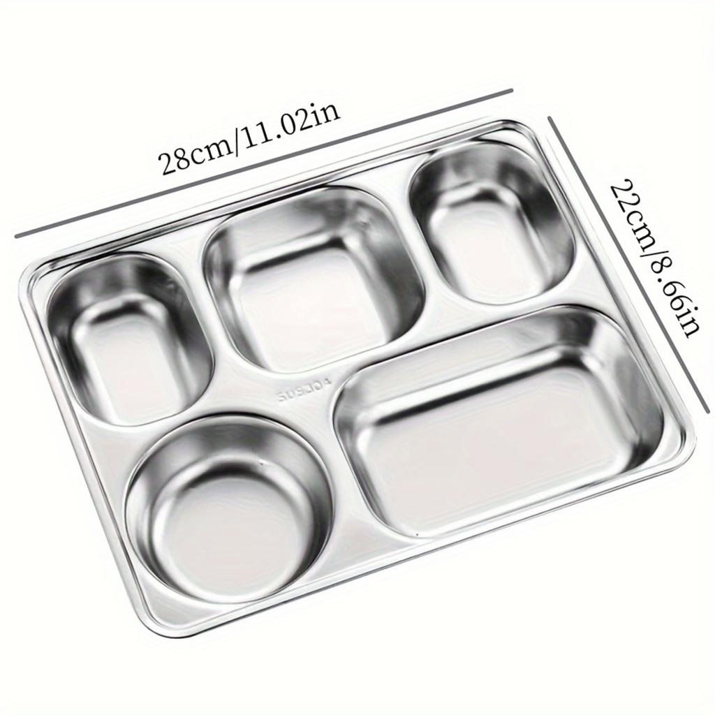 Unterteilter Essteller aus Edelstahl – Lunchtablett mit 5 Fächern für die Schule, tiefes, quadratisches Serviertablett für Mahlzeiten, spülmaschinenfest