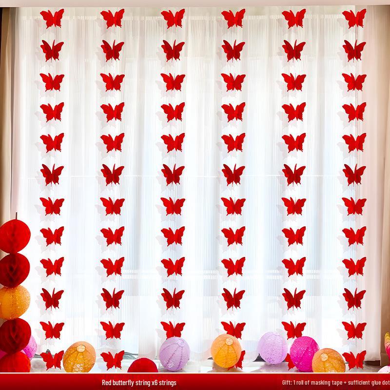 

Butterfly 3D Wedding Room Decorations: Curtains for Living Room, Bay Window & Engagement Scene