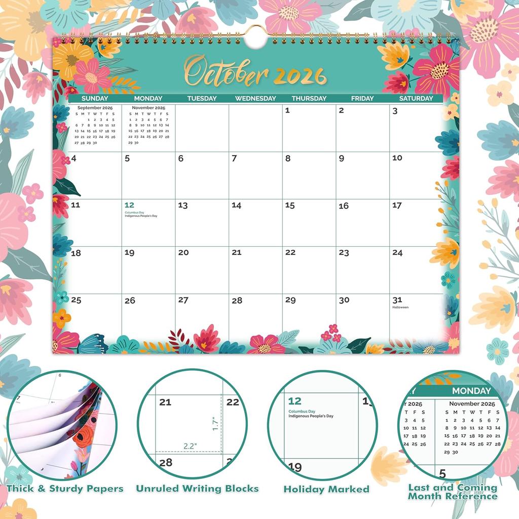 2026 Wall Calendar - 2026 Calendar covers 12 Months, Jan.2026 - Dec.2026,14.8 "x11.4", Large Ruled Blocks Perfect for Planning and Organizing for