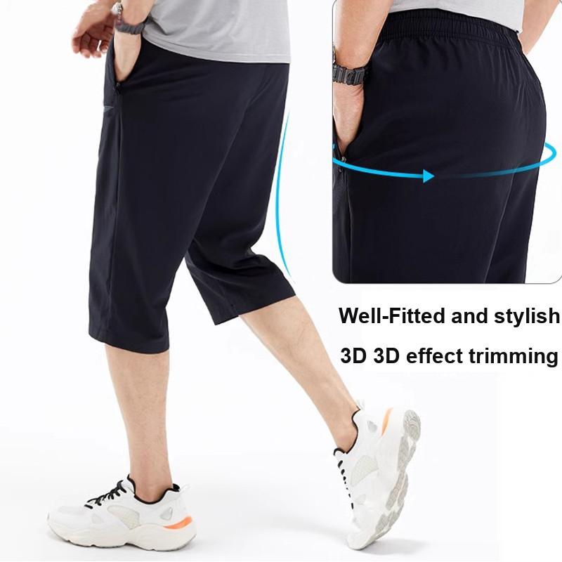 Li-Ning Solid Color Mid-Rise Comfortable Versatile Breathable Three-Quarter Casual Pants Men Bottoms Black AKQU429-1