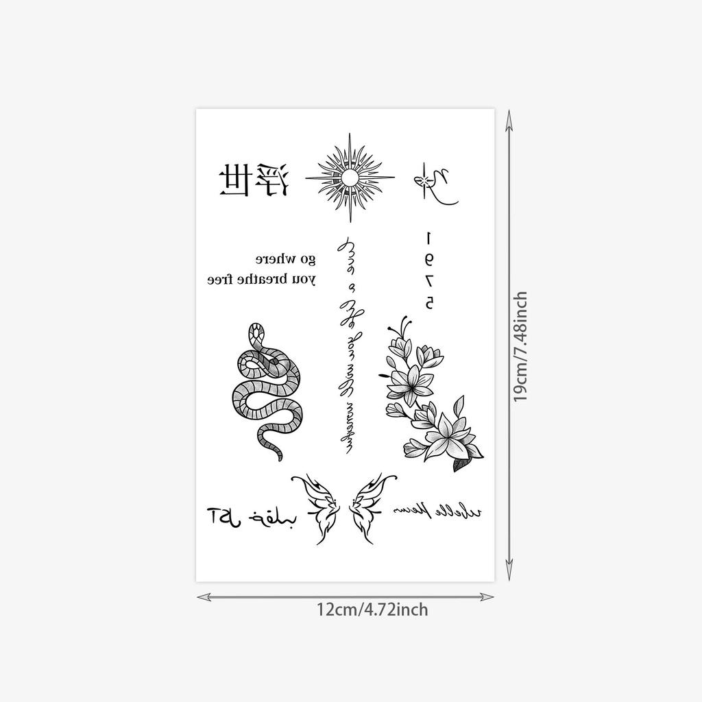 Dark Snake Tattoo Sticker Waterproof And Sweatproof Literary Short Sentence Flower Scar Tattoo Sticker