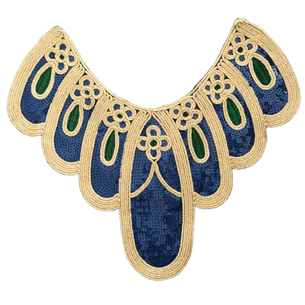 Elegant Embroidered Lace Collar Neckline Appliques Trim with Sequins Ethnic Style Sew On Patches for Fashionable Women