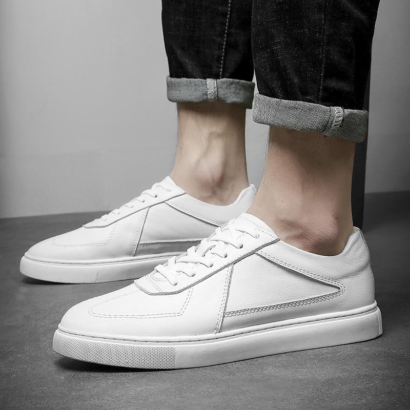 Men Leather Casual Shoes Lace-Up White Sneakers Genuine Leather Mens Shoes Breathable Skateboard Sneakers Newest Tenis Shoes Male