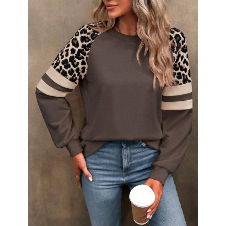 Women's Multi color Leopard Print Long Sleeve Loose Sweatshirt New Autumn Winter Style