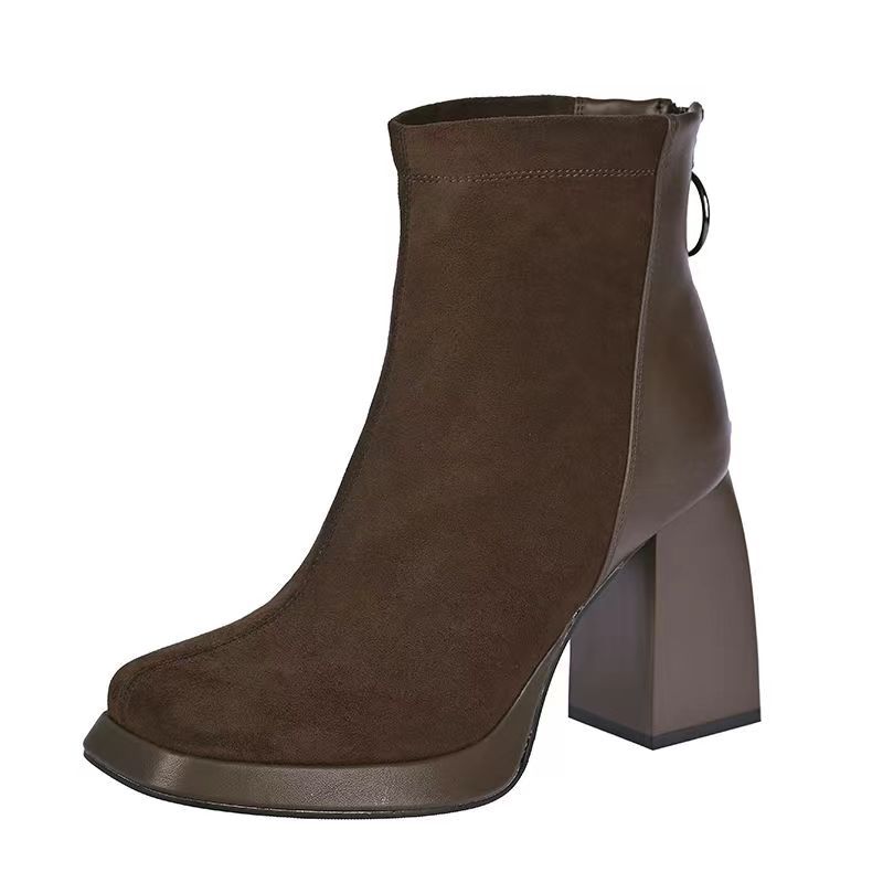 Platform Short Boots for Women 2024 Autumn New Fashion Casual Square Toe Chunky Heels Women Shoes All-match Square Toe Boots