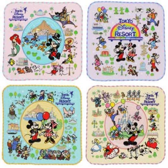 Disney Mini Set of Tokyo Disney Resort TDR Mickey Friends Lively Park Pattern Hand Towels All-Character Towels, 4, &