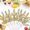 New Christmas Glitter Leaves 34cm Artificial Christmas Tree Branches For Christmas Tree Home Decoration DIY Wreath Crafts Gift