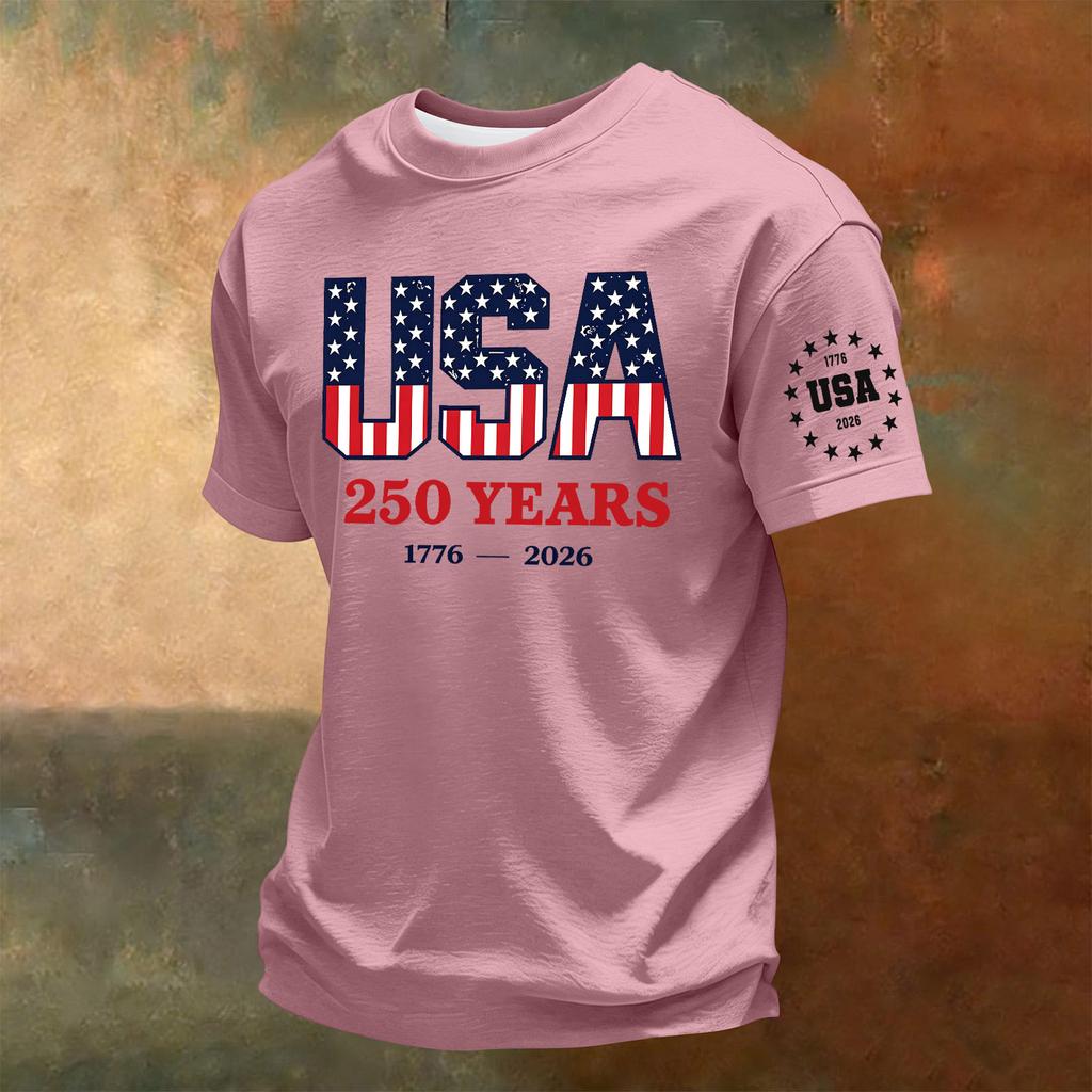 Men's Crew Neck Short Sleeve T Shirt with 250th Anniversary Print USA Years Casual Comfortable Regular Fit Top for Summer