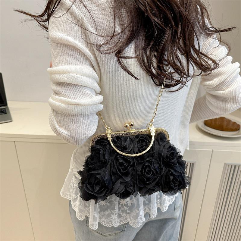 Summer new beautiful flowers light luxury sweet solid color dinner bag high sense portable shoulder messenger bag women