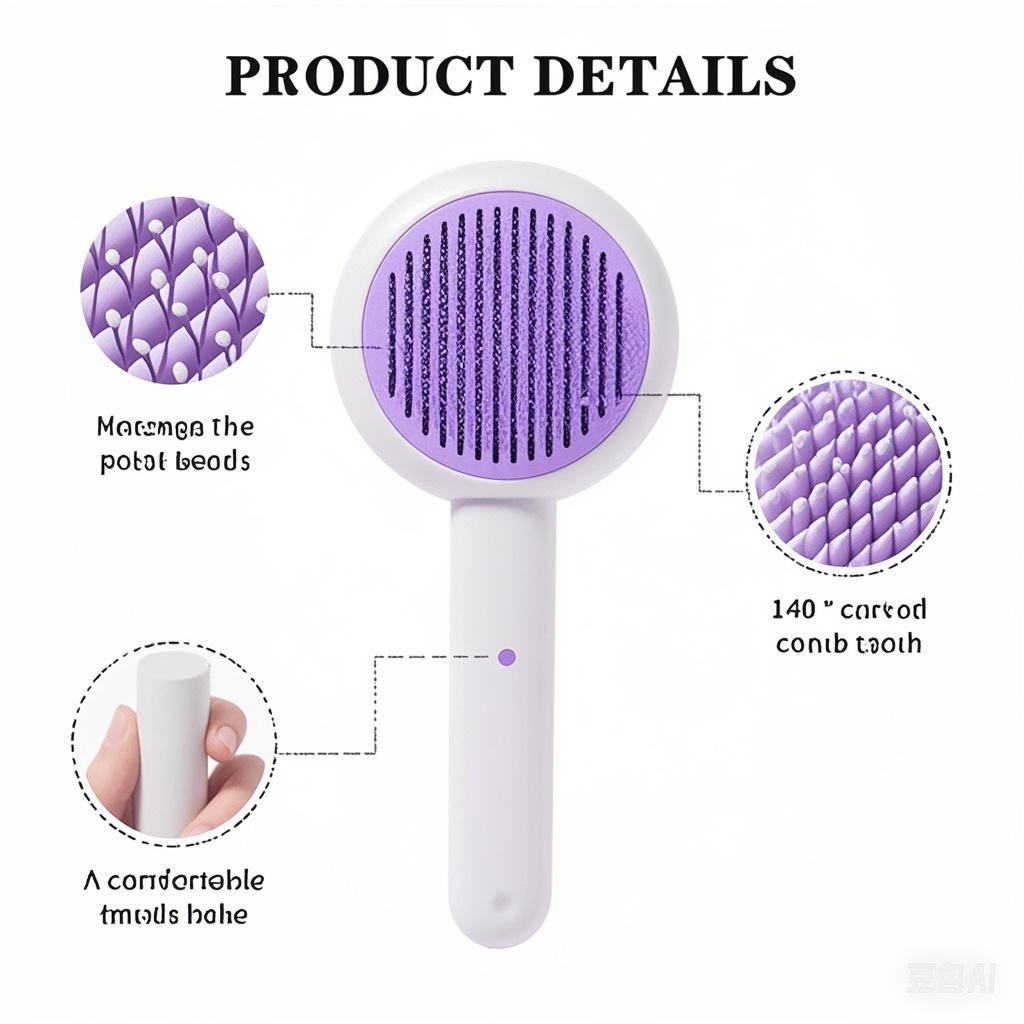 Pet pin comb beauty comb leather naughty button pet self-cleaning comb dog comb dog cat comb pet supplies