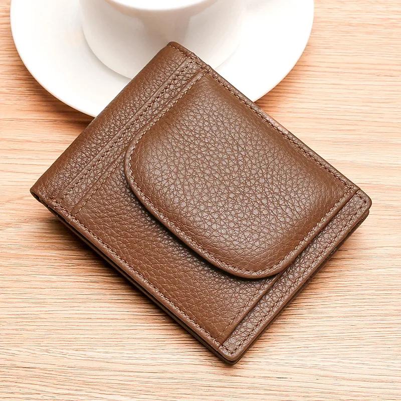 Kleine Münztasche Kartenhalter Mini-Geldbeutel Tragbare Clutch Neu Herren Echtes Leder Geldbörsen Männlich Rindsleder Geldbörsen Mann