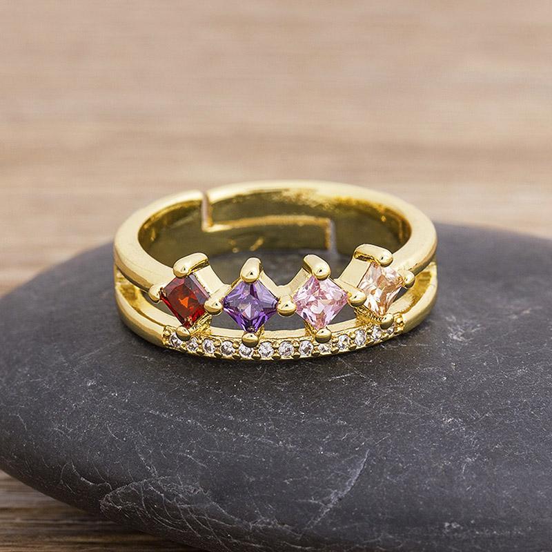 AIBEF Multi-layer Rainbow Flower Adjustable Rings Luxury Cubic Zirconia Crystal Opening Finger Rings For Women Jewelry Gift