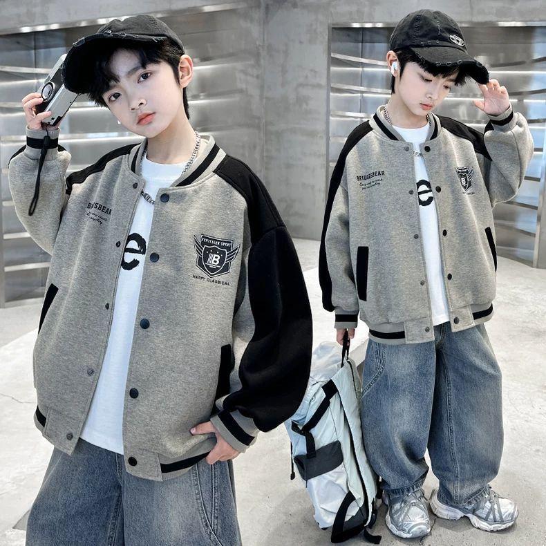 Jungen Frühling und Herbst Sport Baseball Uniform Jacke Frühling und Herbst Große Kinder Westlicher Stil Cool und Gutaussehend Lässiges Oberteil