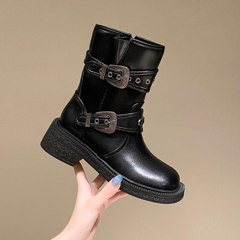 Women English Style Fashion Motorcycle Boots Zipper Mid Calf Boots Round Head Thick Bottom Casual Women's Knight Booties D183