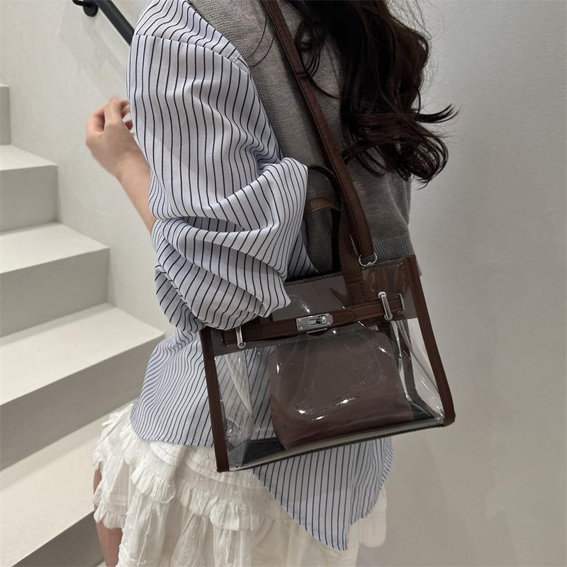 Transparent PVC Jelly Bag Spring 2025 New Mori Soft Girl Fashionable Versatile Portable Messenger Letter Tote Bag